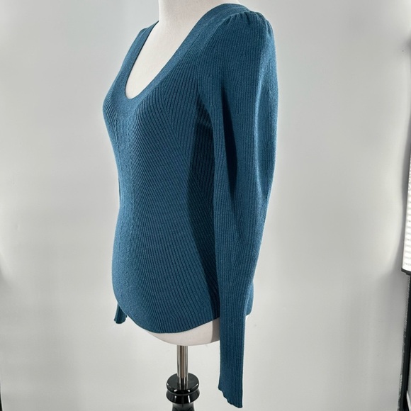 Rebecca Taylor structured sweater size XS blue ribbed 88% wool statement sleeve - Picture 8 of 12